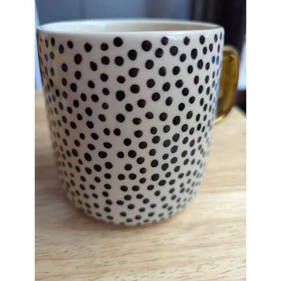 Thyme & Table cream white mug black dots metallic gold handle 4 inch - Picture 5 of 7
